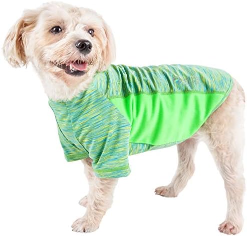 Pet Life  Active Warf Speed Heathered Ultrastretch Sporty Performance Dog Tshirt, Green Heather W/ Light Green  Small