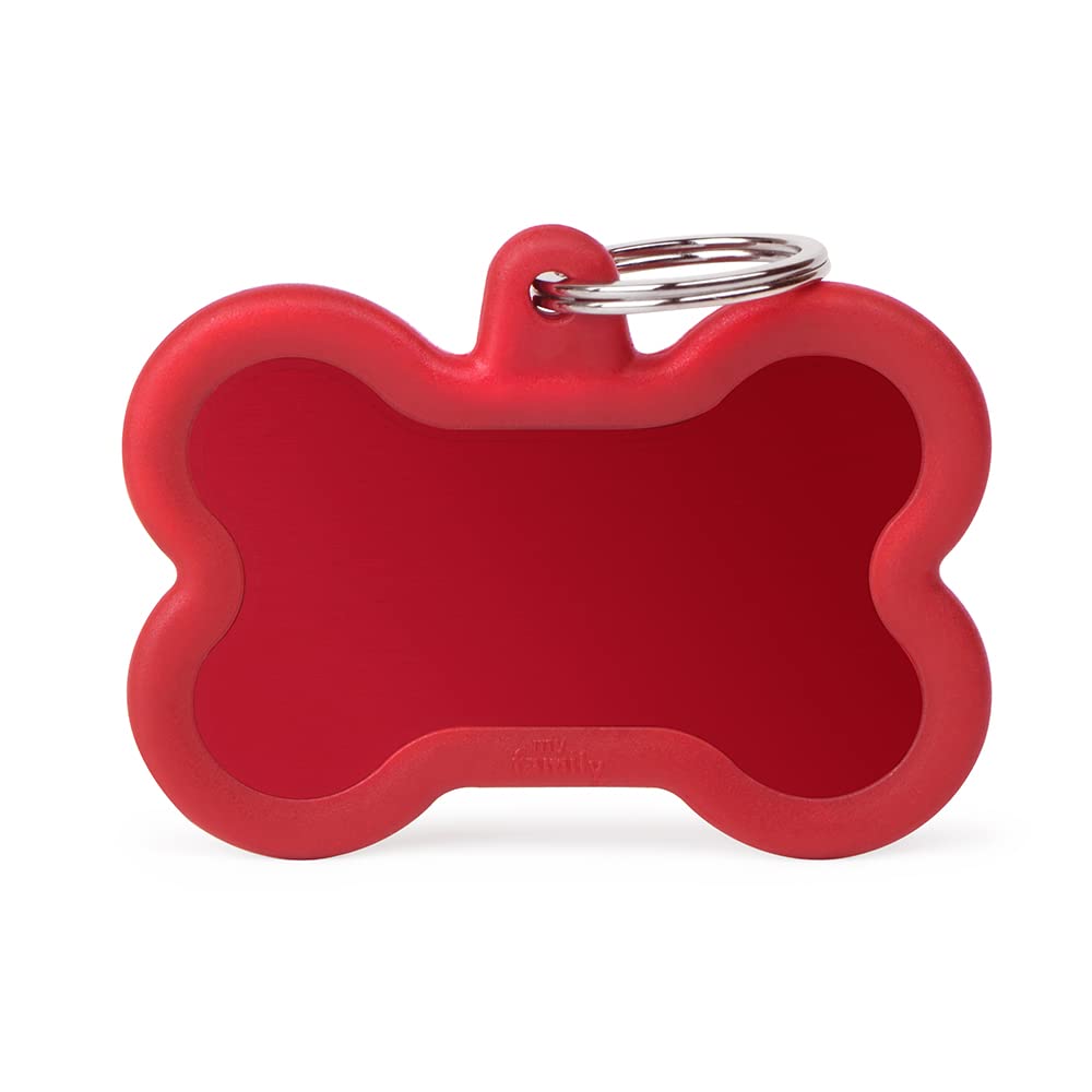 Myfamily Personalized Pet Id Tag Made In Italy, Red Xl Bone, Free Engraving, Enamelled Aluminum And Rubber, Hushtag Collection, 