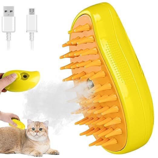 Shri Modeshwari Enterprise Cat Steam Brush,Silicone Massage Grooming Brush, Pet Hair Cleaning Brush Comb For Cats Dogs,3 In 1 Ca