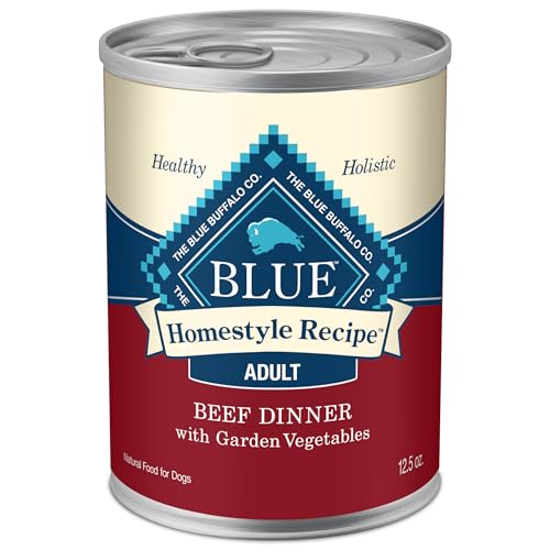 Blue Buffalo Homestyle Recipe Adult Wet Dog Food, Made With Natural Ingredients, Beef Dinner With Garden Vegetables, 12.5-Oz Cans (12 Count)