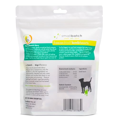 smallbatch Pets Premium Freeze-Dried Lamb Heart Treats for Dogs and Cats, 3.5 oz, Made and Sourced in The USA, Single Ingredient