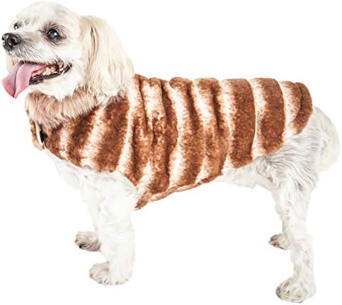 Pet Life  Luxe Tirapoochoo Tiramisu Patterned Mink Dog Coat Jacket, White And Brown  Small