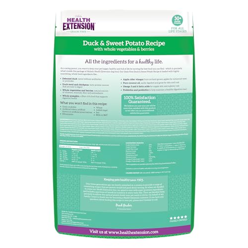 Health Extension Grain Free Duck & Sweet Potato Dry Dog Food (23.5 lb / 10.66 kg) - Lean Protein Formula with Turmeric & Antioxi