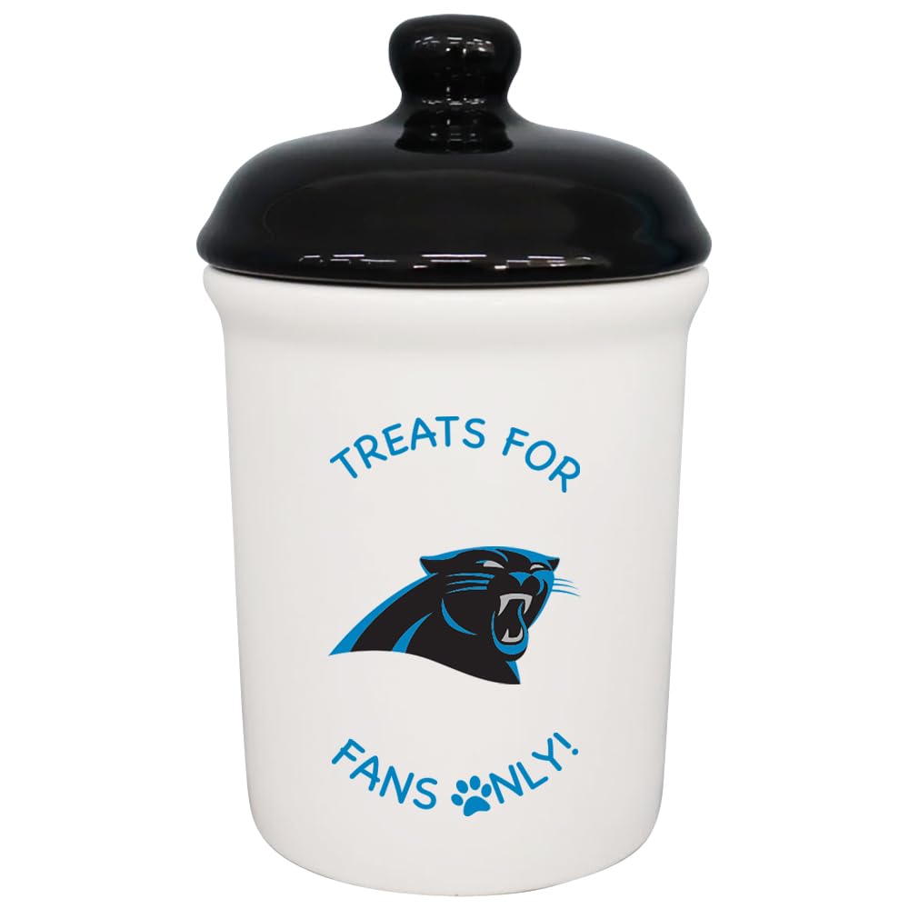The Memory Company | Licensed NFL Treats for Team Fans Only Ceramic Pet Treat Canister,Carolina Panthers