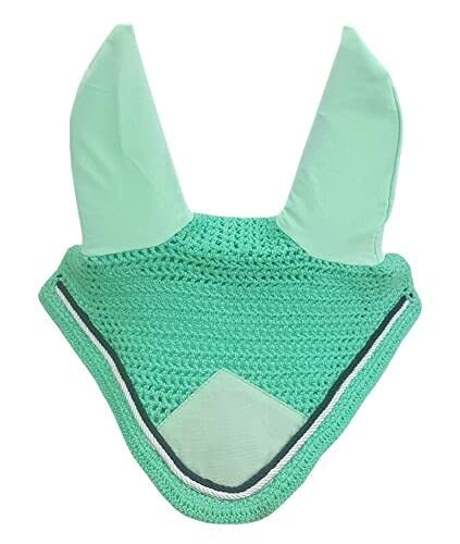 Horse Fly Bonnet Double Piping Ear Net Fly Veil Mask Breathable Cotton Crochet Horse Tack (COB, Mint Green)
