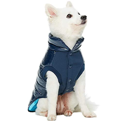Blueberry Pet Cozy & Comfy Windproof Lightweight Quilted Fall Winter Glossy Dog Puffer Jacket In Navy Blue, Back Length 17', Size 16, Warm Coat For Large Dogs