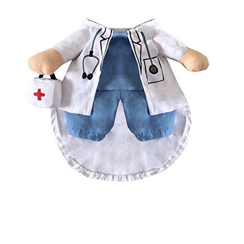 Mikayoo Dog Doctor Costume (L, White/Blue, Polyester) - Halloween Special, Unisex, Lightweight, Hand Wash Only, Turtle Neck, Zipper