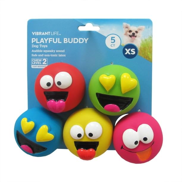 FYNORI 5pk Emoticon Latex Dog Toy, Provides A Comforting Squeak That Dogs Will Enjoy, Made of Natural Latex, It Squeaks When Squ