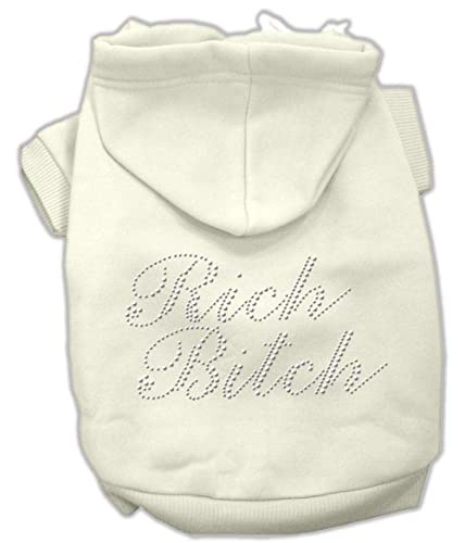 Mirage Pet Products Rich Bitch Rhinestone Hoodies, Size 18, Cream