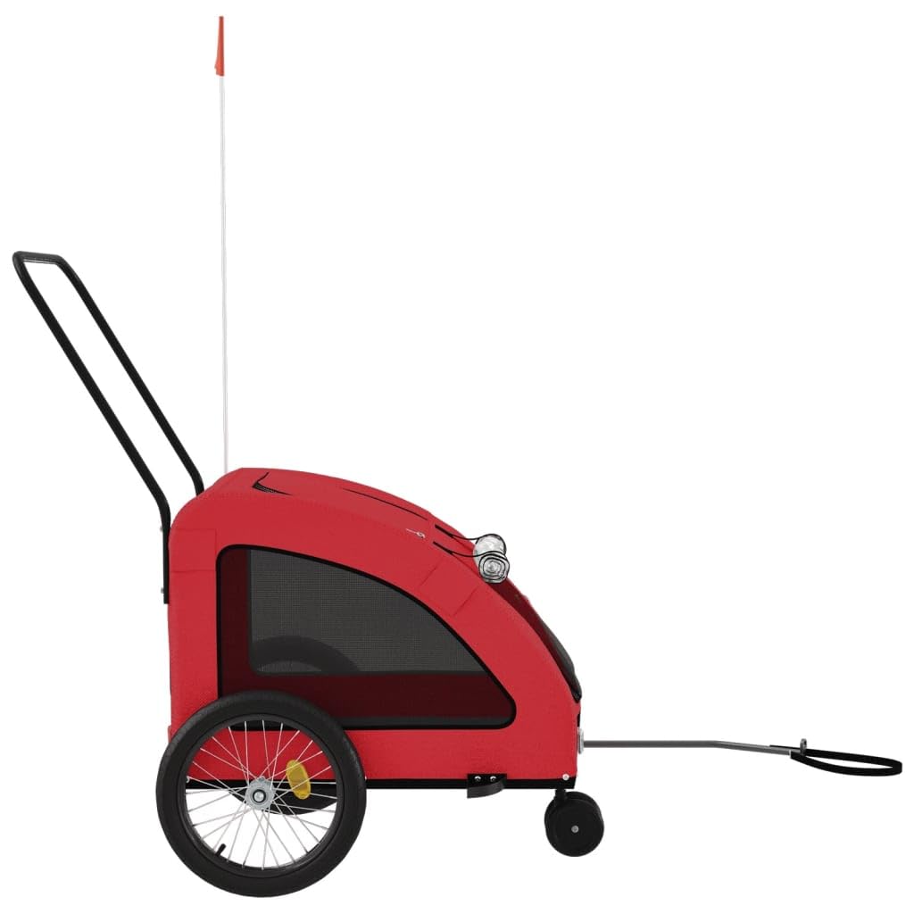 vidaXL Red Pet Bike Trailer with Oxford Fabric & Iron Frame - Versatile Pet/Cargo Carrier with Reflective Elements and Air Circulation for Increased Safety and Comfort 53.9x26.8x28.3