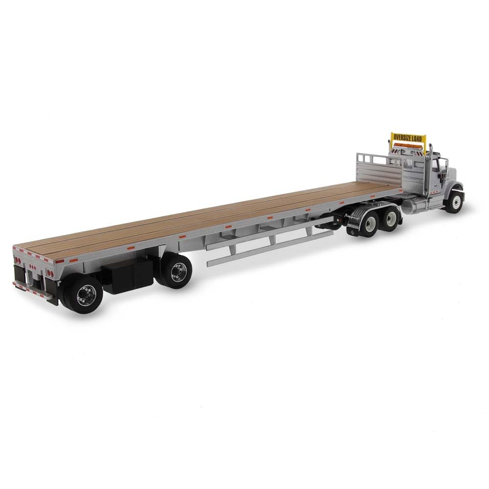 International HX520 Tandem Tractor Light Gray with 53 Flat Bed Trailer Transport Series 1/50 Diecast Model by Diecast Masters