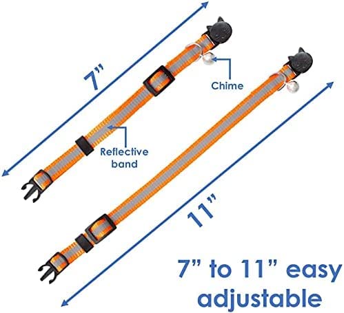 Reflective Cat Collar With Bell, Set Of 6, Solid & Safe Collars For Cats, Nylon, Mixed Colors, Pet Collar, Breakaway Cat Collar, Free Replacement (Mixed)