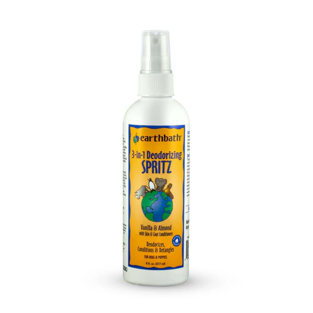 Earthbath, Vanilla & Almond 3-In-1 Dog & Puppy Deodorizing Spritz - Dog Odor Eliminator For Strong Odor, Cruelty-Free Dog Cologne, Dog Wash Spray, Made In Usa, Dog Bathing Supplies - 8 Oz (1 Pack)