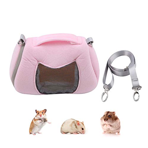 Wontee Hamster Carrier Bag Portable Outdoor Travel Handbag With Adjustable Single Shoulder Strap For Hamster Small Pets (Pink)