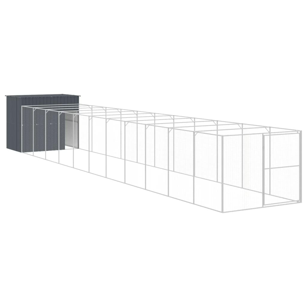 vidaXL Dog House with Run Anthracite 84.3x501.2x71.3 Galvanized Steel