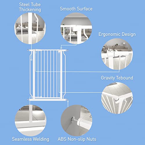 WAOWAO Extra Tall 40.55'' Baby Gate 29.92-63.38'' Wide Pressure Mounted Walk Through Swing Auto Close Safety White Metal Toddler