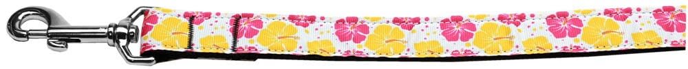 Pet Dog and Cat Nylon Collar or Leash, "Pink & Yellow Hibiscus Flowers" 3/8" w x 4 ft. leash