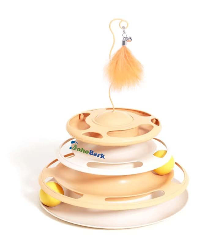 Bohobark Cat Interactive Toy Interactive Fun Roller Exerciser 3 Level Cat Teaser Ball Toy With 3 Colorful Light Weight