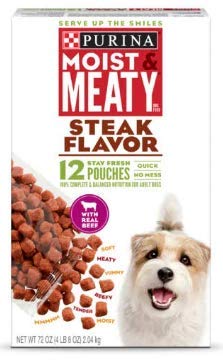 Purina Moist & Meaty Steak Flavor Dog Food 12 Stay Fresh Pouches