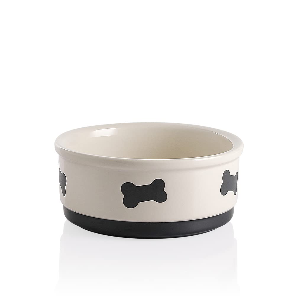Sweejar Ceramic Dog Bowls with Bone Pattern, Dog Food Dish for Medium Dogs, Porcelain Pet Bowl for Water 35 Fl Oz (Beige)