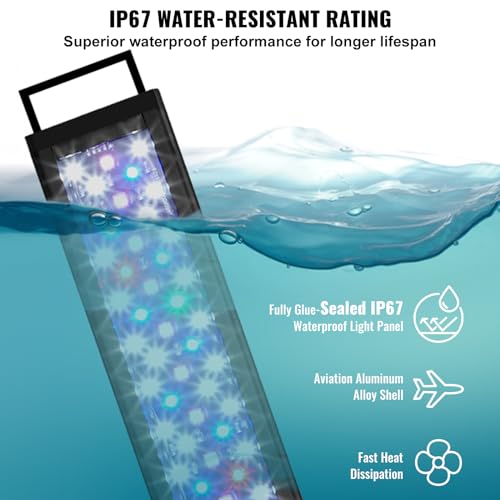 VEVOR Aquarium Light, 36W Full Spectrum Fish Tank Light with 24/7 Natural Mode, Adjustable Timer & 5-Level Brightness, with Alum