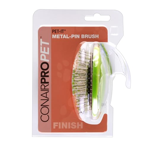 Conairpro Dog & Cat Pet Brush With Ergonomic Pet-It Design, Dog Brush For Shedding, Metal Pin, Yellow