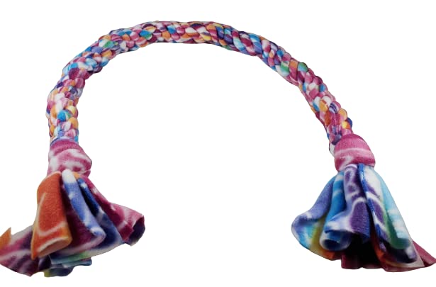 Dog Puppy Tug Pull Toy Rope Play Durable Interactive Entertaining Heavy Duty Fleece Round Square Braid (Rainbow)