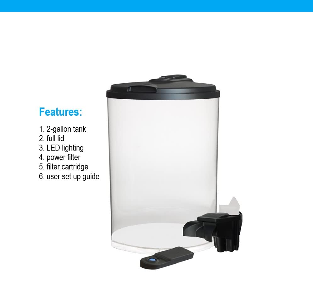 Koller Products Aquaview 2-Gallon Plastic 360 Aquarium With Power Filter & Led Lighting For Tropical Fish - Betta Fish