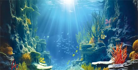 Dtekoj 30X12IN Blue Sea Floor Aquarium Background, Natural Underwater World 3D Effect Fish Tank Decorations Background, Art Terr