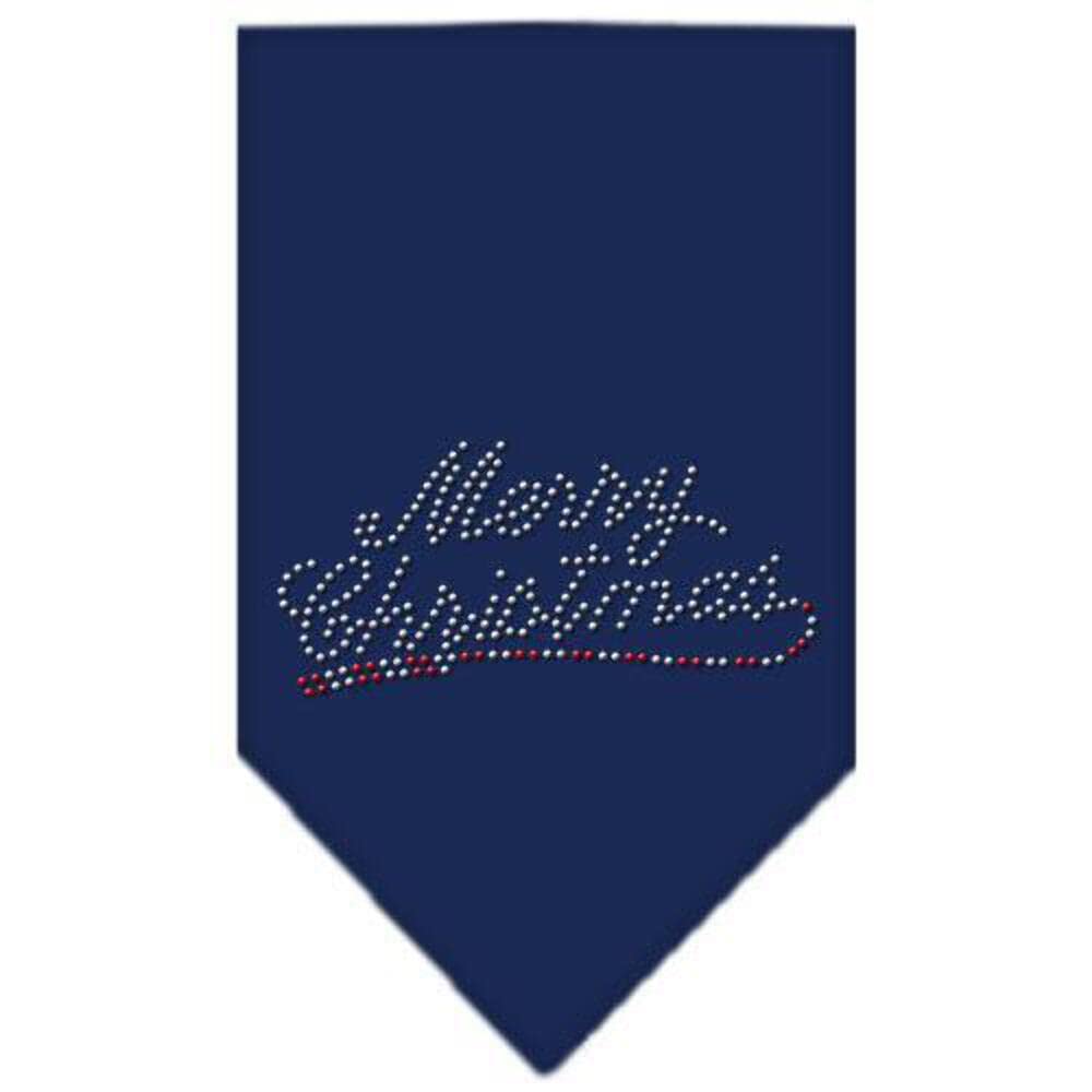 Christmas Pet and Dog Bandana Rhinestone, "Merry Christmas" Navy Blue Large