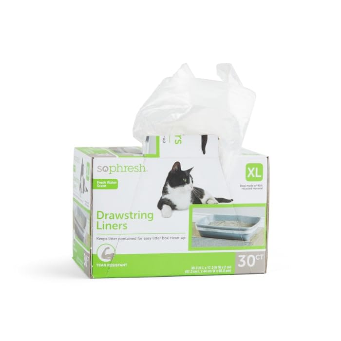 So Phresh Drawstring Cat Litter Box Liners with Fresh Water Scent 38.3 L X 16.3 W Count of 30