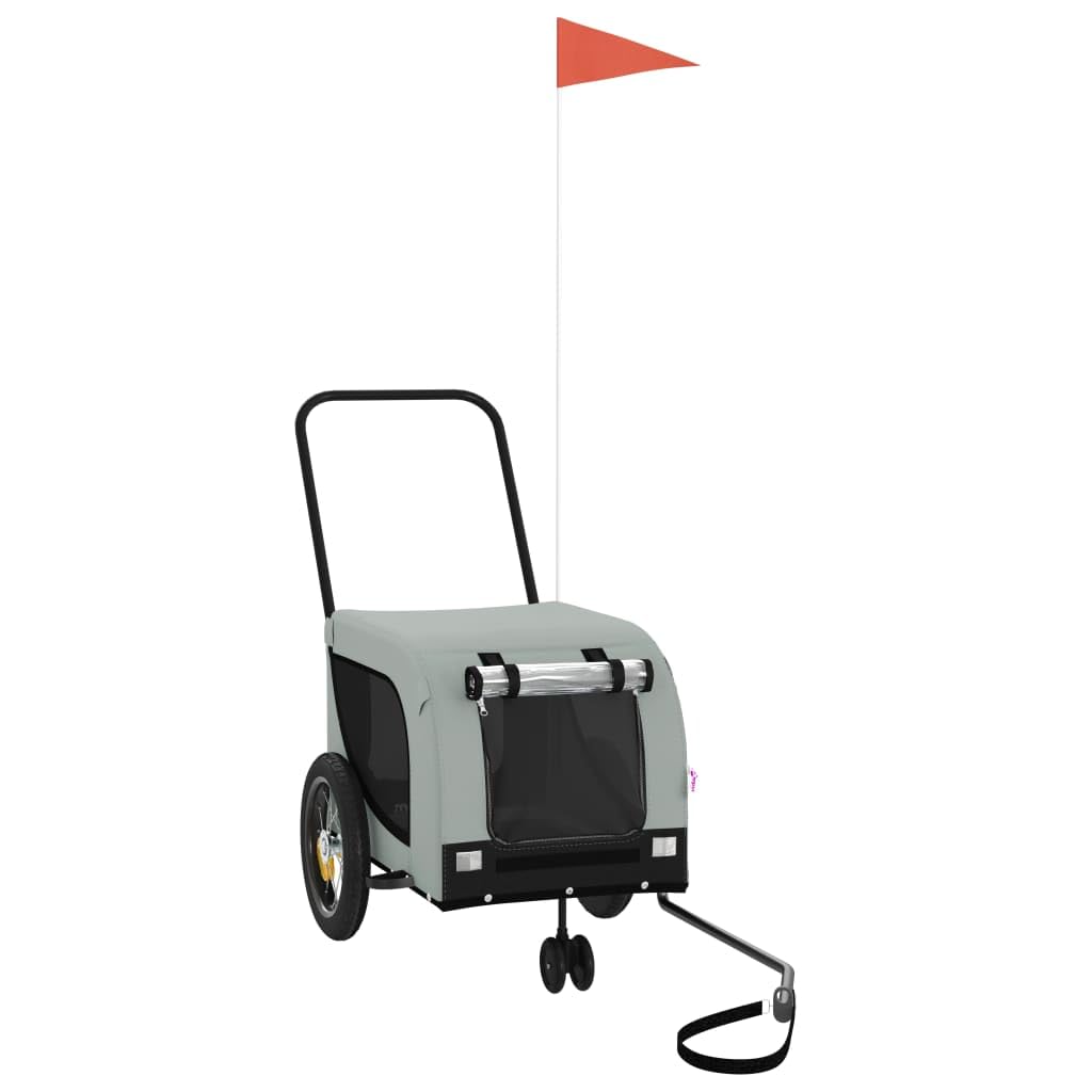 vidaXL Pet Bike Trailer Gray and Black - Sturdy Iron Frame - Oxford Fabric - Mesh Windows - Reflectors and Safety Flag - 48.8&quot; x 20.9&quot; x 20.9&quot;