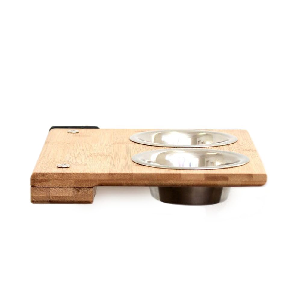 Catastrophic Creations Cat Feeder Wall Mounted - Elevated Cat Feeding Shelf Natural Bamboo - Cat Wall Furniture Set - Cat Climbi