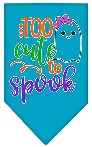Halloween Pet and Dog Bandana Screen Printed, &quot;Too Cute To Spook - Girly Ghost&quot; Turquoise Small