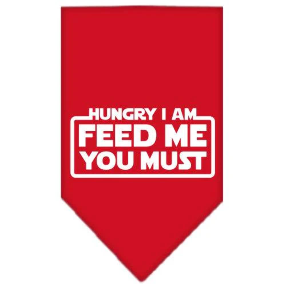 Pet and Dog Bandana Screen Printed, &quot;Hungry I Am, Feed Me You Must&quot; Red Large