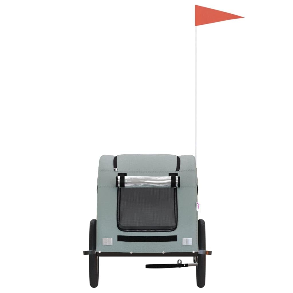 vidaXL Pet Bike Trailer in Gray- Oxford Fabric & Iron Build with PVC Cover, Mesh Windows, Reflective Elements, and Versatile Transport Use