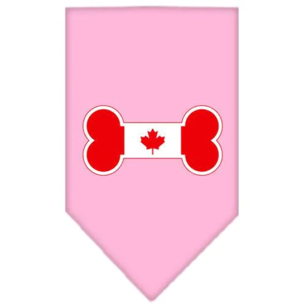 Pet and Dog Bandana Screen Printed, &quot;Bone Shaped Canadian Flag&quot; Bright Pink Large