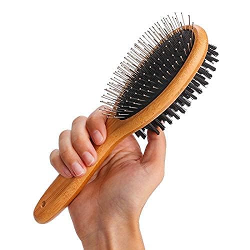 Sage Square Wooden Pet Comb, Grooming & Deshedding Double Sided Pin & Bristle Brush For Long Or Short Hairs Dogs & Cats (Large S