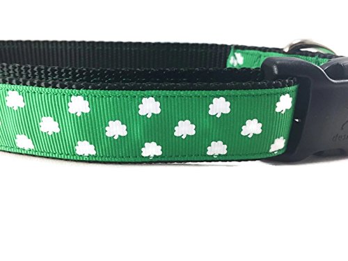 Spring Dog Collar, Caninedesign, Valentine, St Patricks Day, Easter, 1 inch Wide, Adjustable, Nylon, Medium and Large (Shamrocks