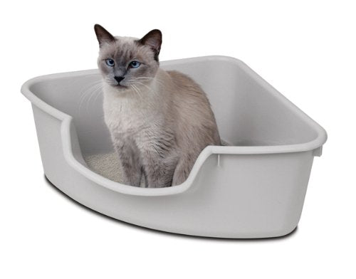 SmartCat Corner Litter Box - Gray Plastic Cat Litter Box, Model 546000, Space-Saving Design