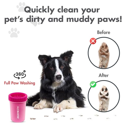 Dexas Mudbuster Portable Dog Paw Cleaner, Pink Medium Paw Cleaner For Dogs, Premium Quality Pet Supplies And Dog Accessories