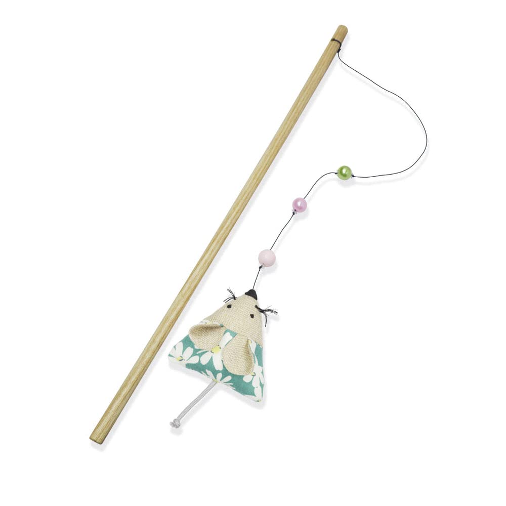 Pawsindia Cat Teaser Toy With A Sturdy Wooden Stick And A Durable Rope Attached To A Soft Plush Toy | Cat Teaser Wand For All Br
