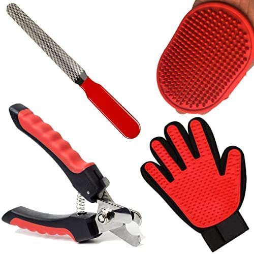 Psk Pet Mart Dogs Grooming Kit + Nail Cutter With Filer + Soothing Dog Gloves + Grooming Deshddding Brush Glove For Puppy, Cat A