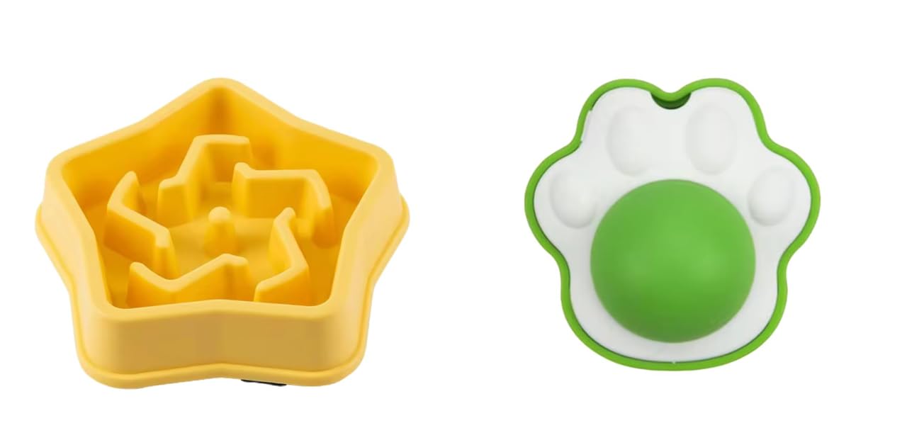 Urban Pet Gallery Pet Feeding Bowls For Dogs And Cats, Durable NonSlip Feeding Bowl, Star Design (Yellow) And Catnip Toy Rotata