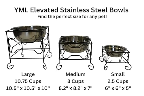 Yml Elevated Stainless Steel Dog & Cat Bowl With Black Wrought Iron Stand, 10-Inch (10.75 Cups)