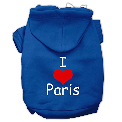 Pet, Dog & Cat Hoodie Screen Printed, I Love Paris Blue LG (10-14 lbs.)