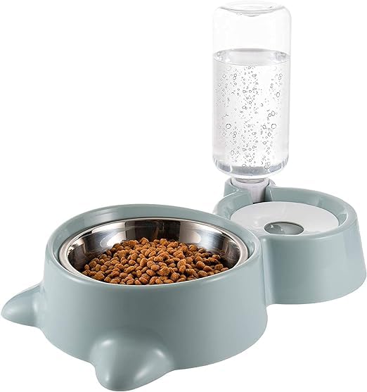 Credly Double Dog Bowls Automatic Water Dispenser Bottle Water And Food Bowl Set NoSpill Slow Pet Feeder (2 In 1 Pet)
