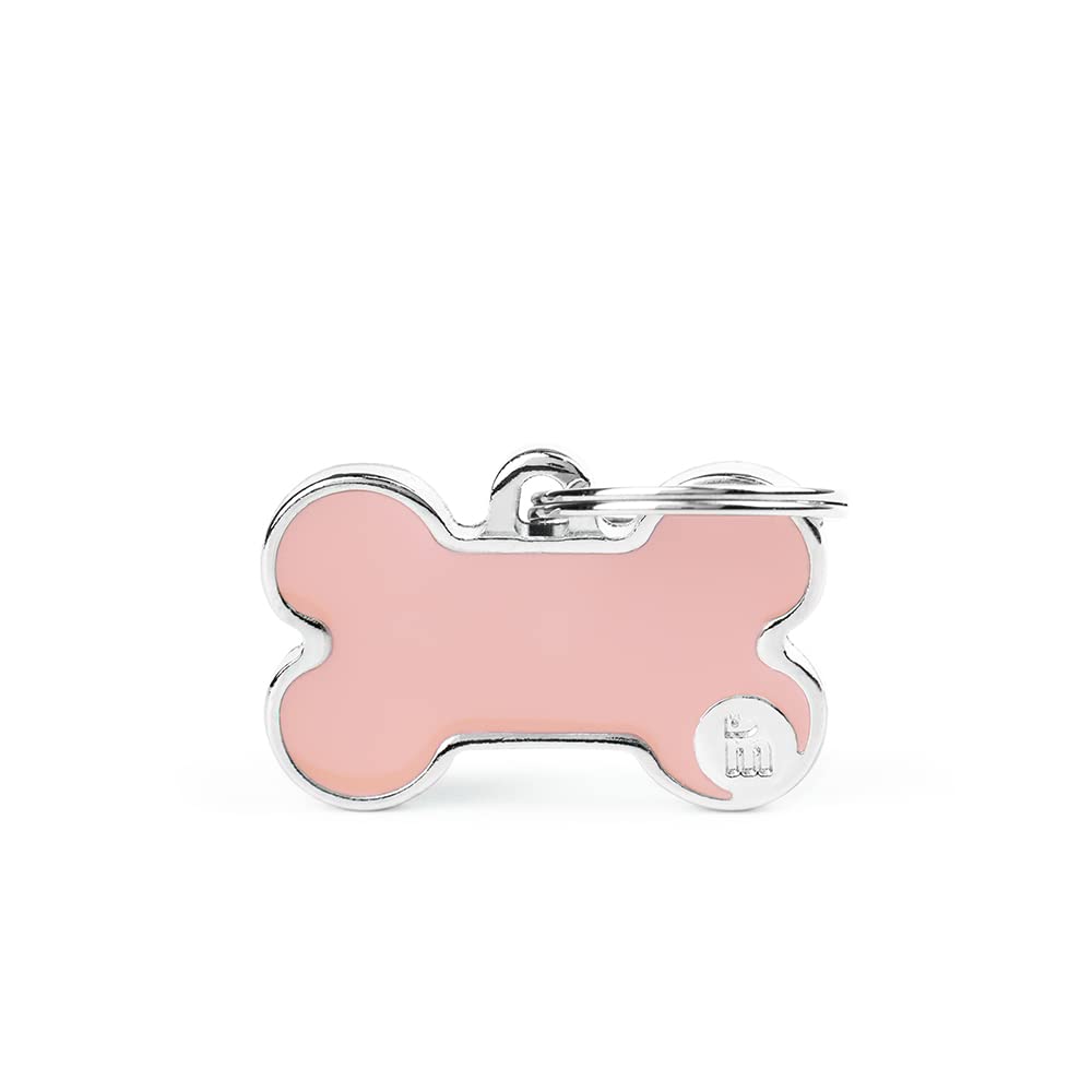 My Family Personalized Pet Id Tag Made In Italy, Small Pink Bone, Free Engraving, Hand Enamelled In Metal, Basic Handmade Collec