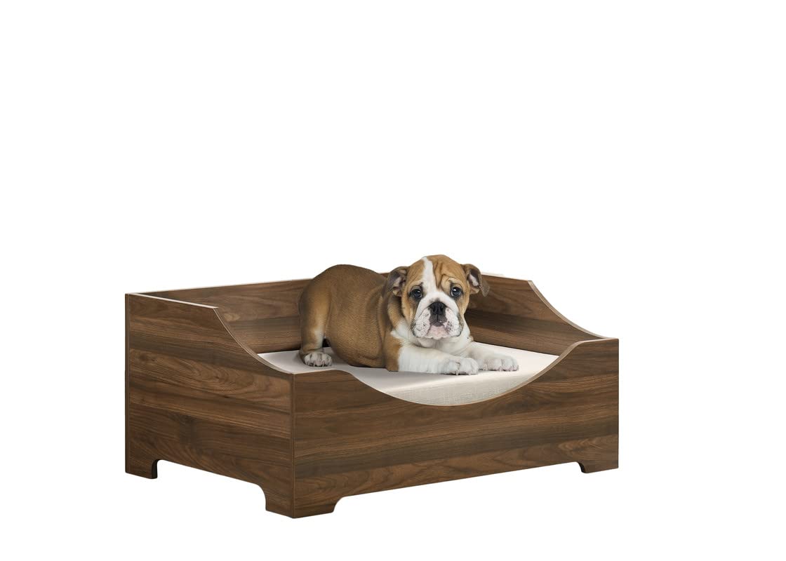 Gibson Brown Alder Wood Dog Bed Frame – 36&quot; Wide Modern Comfy Pet Bunk Bed with Cushion