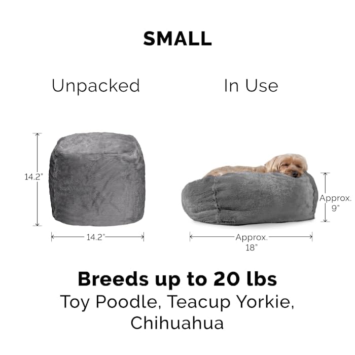 Furhaven Soft & Cozy Dog Bed for Small Dogs, Refillable w/ Removable Washable Cover & Liner, For Dogs Up to 20 lbs - Plush Faux